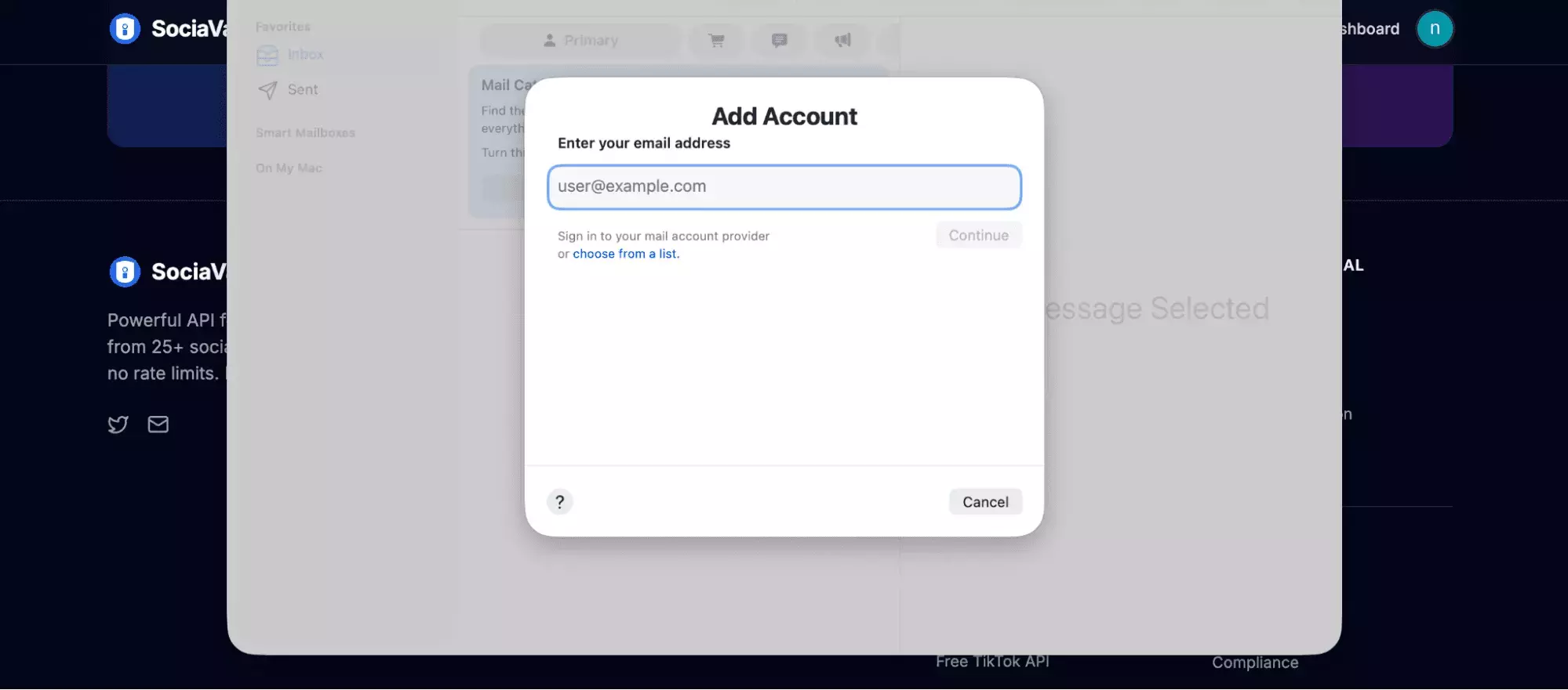 SociaVault support option opening default mail app