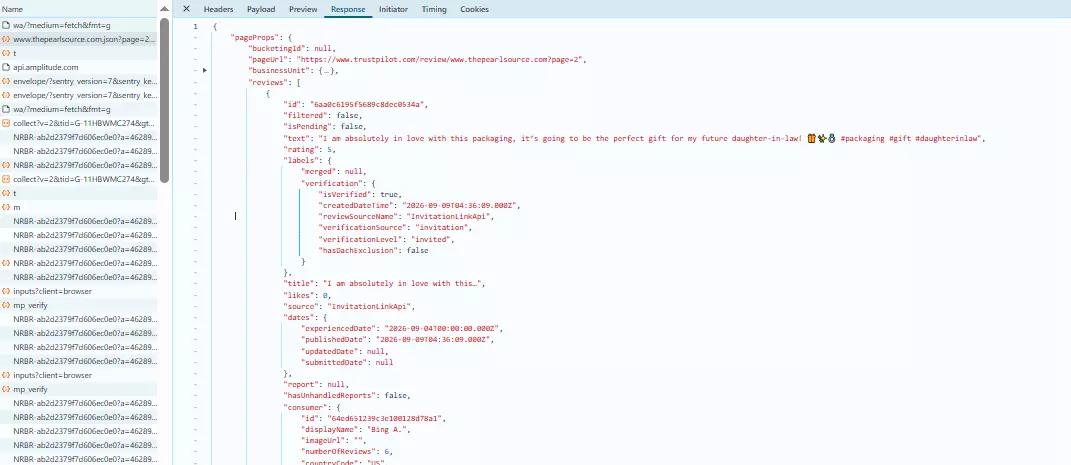 Trustpilot Internal API Response