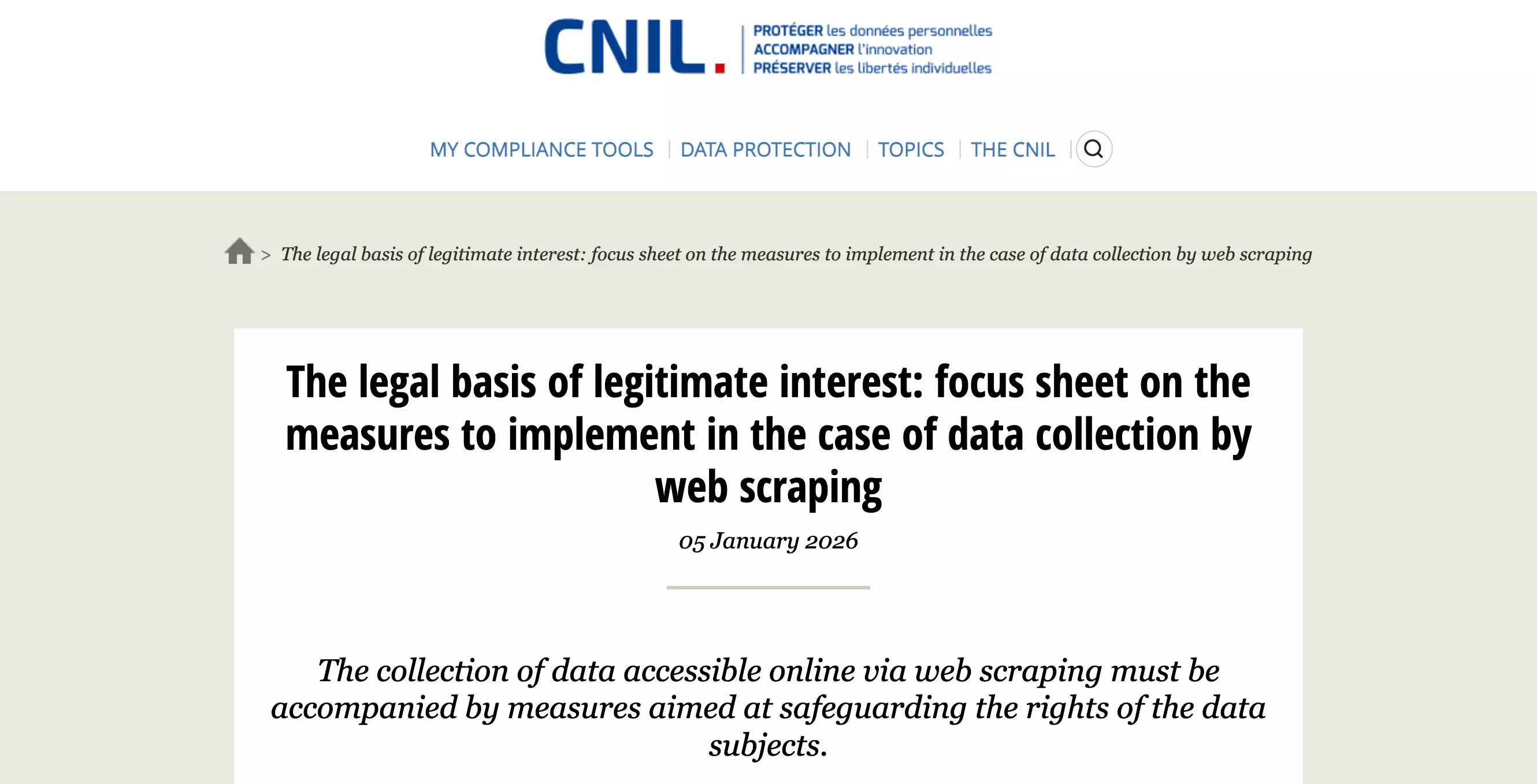 CNIL focus sheet: the legal basis of legitimate interest for data collection by web scraping