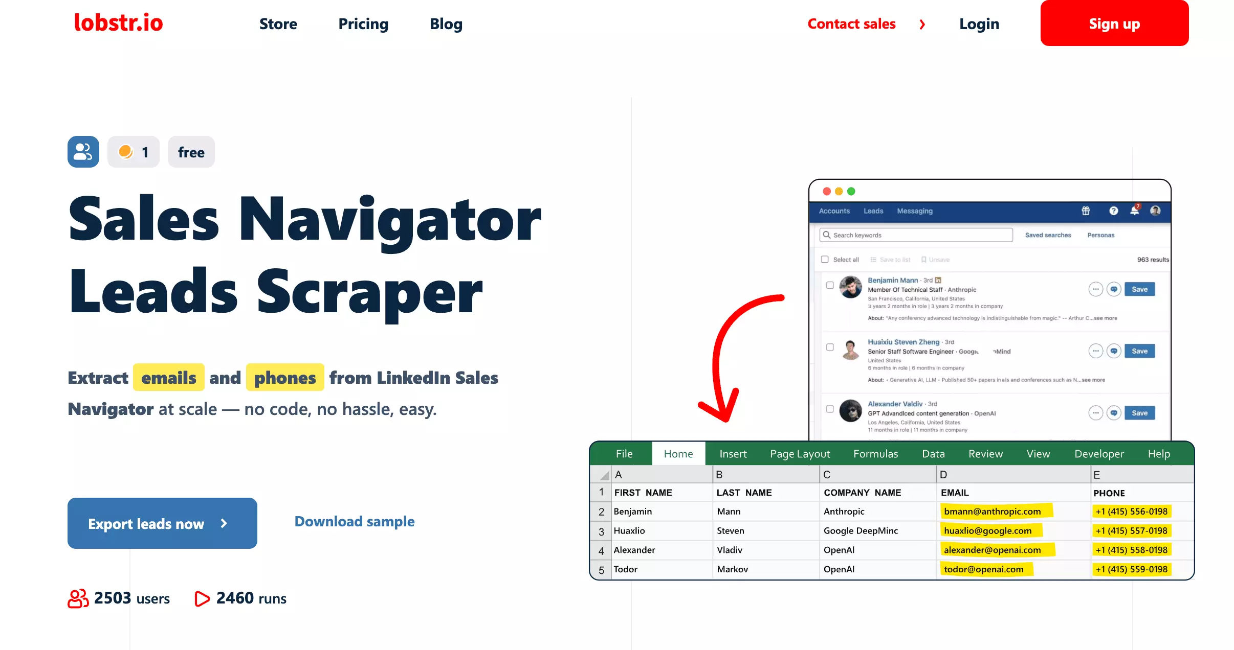 lobstr.io Sales Navigator Leads Scraper: extract emails and phones from LinkedIn Sales Navigator at scale