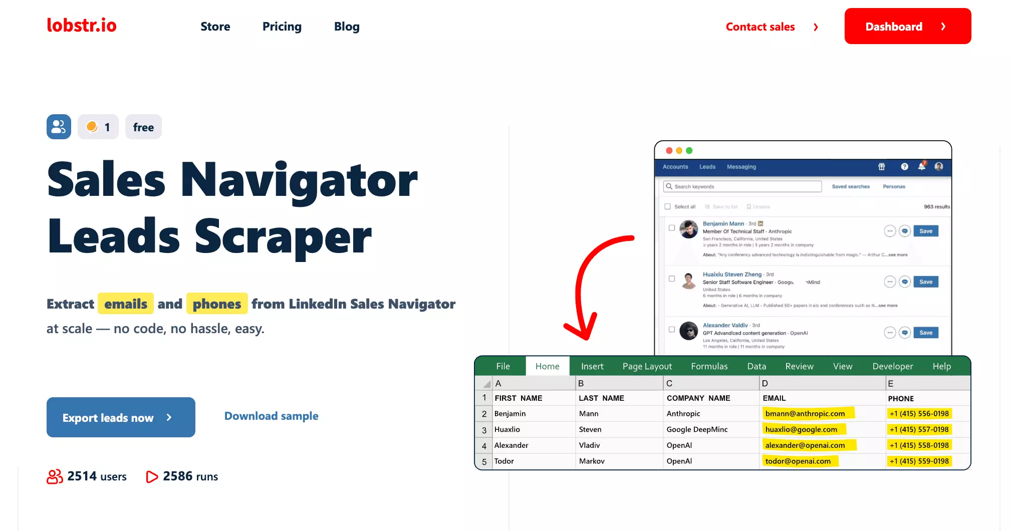 The lobstr.io LinkedIn and Sales Navigator leads scrapers in the store