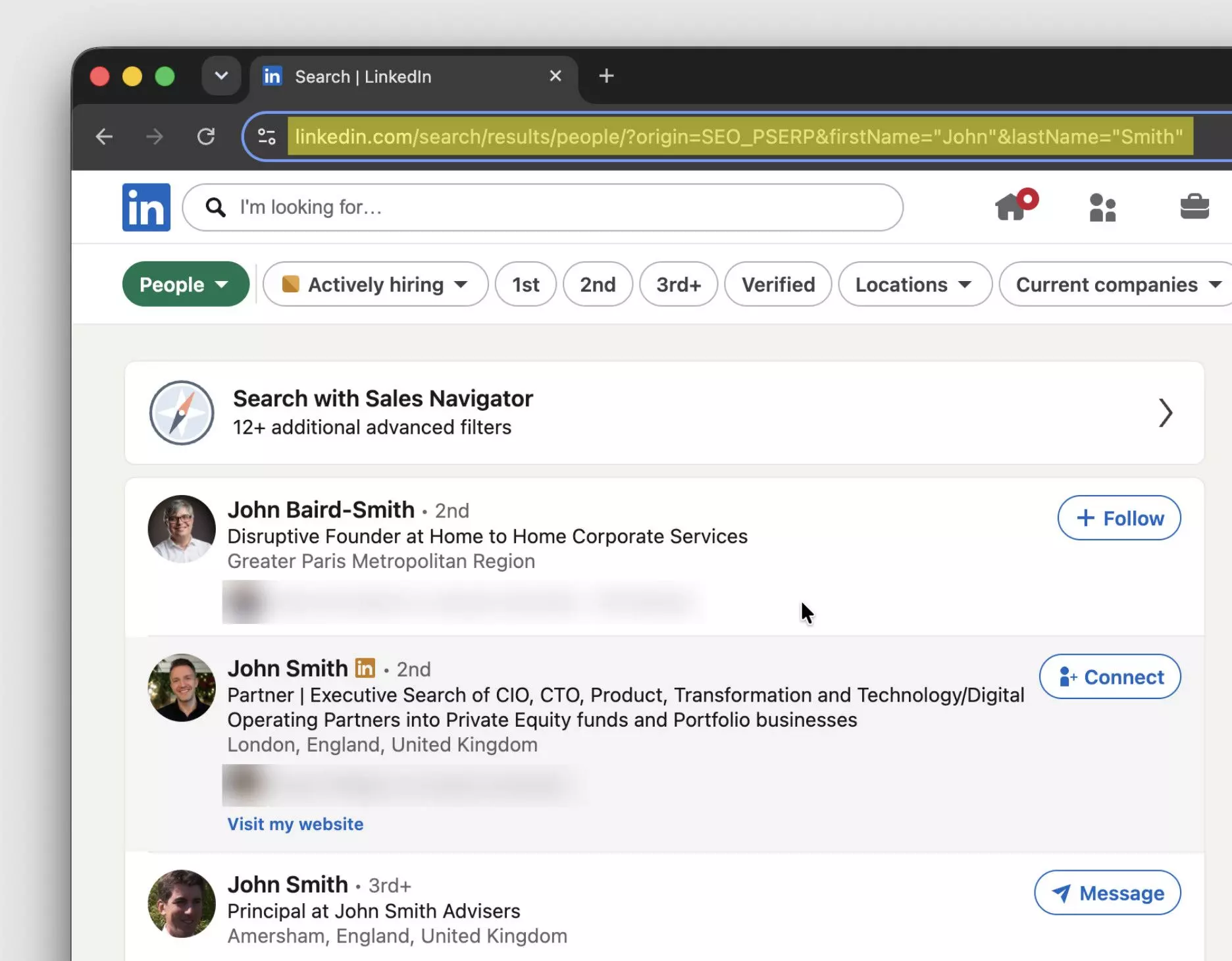 linkedin.com/pub/dir/John/Smith redirecting to the modern LinkedIn people-search results for John Smith