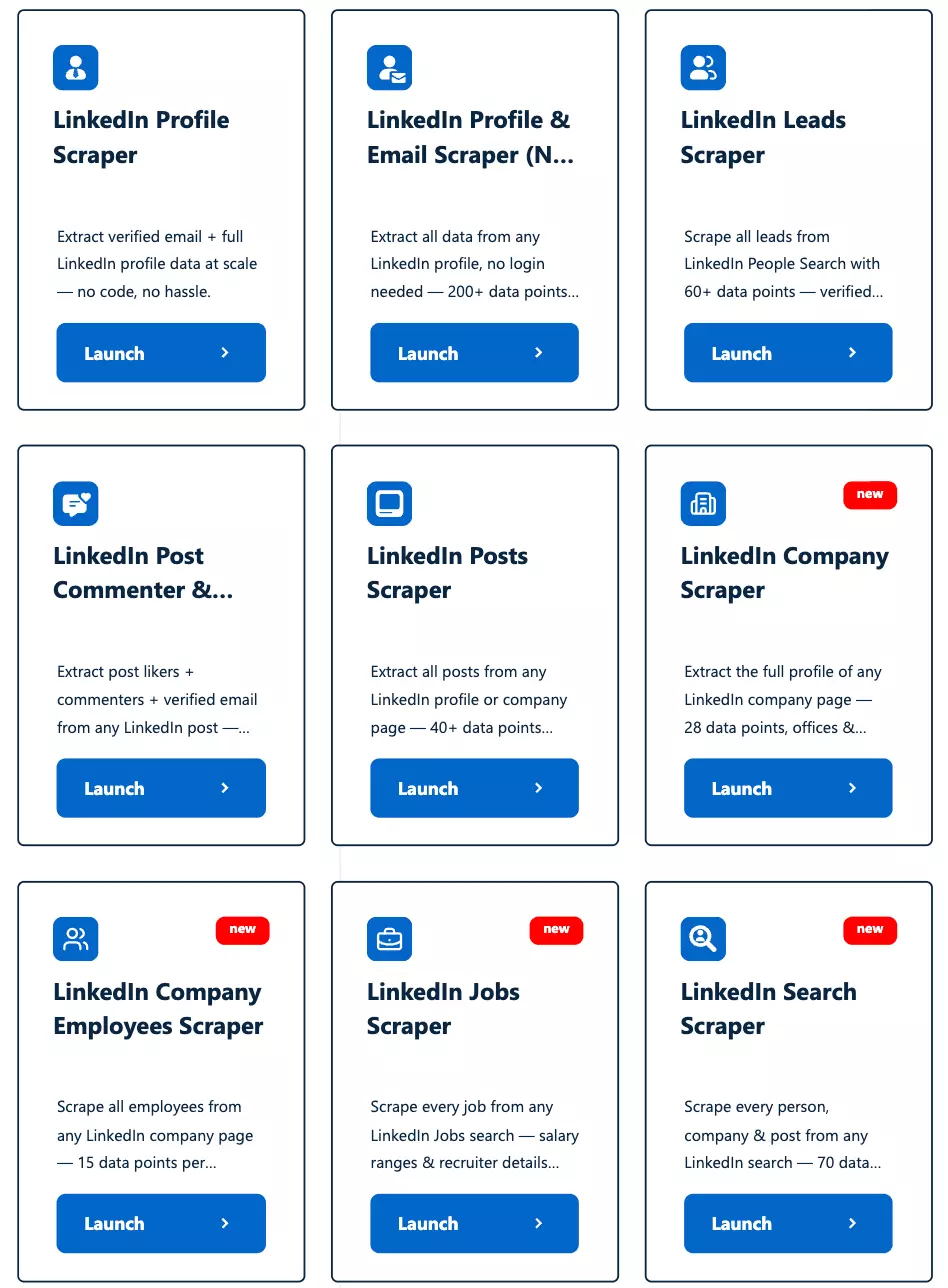 lobstr.io store filtered to its LinkedIn scrapers
