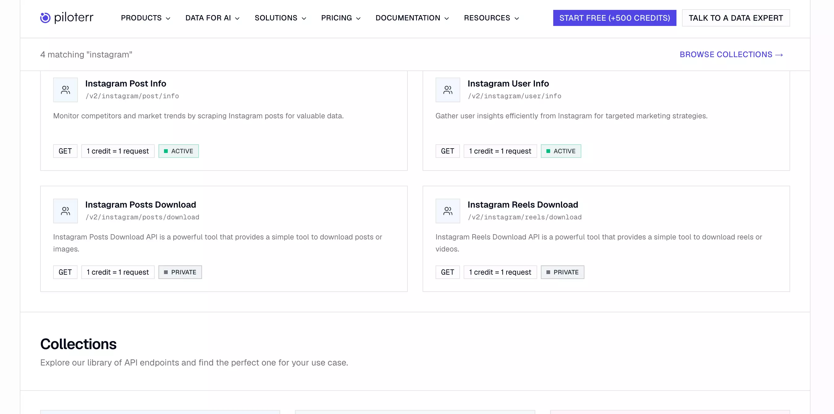 Piloterr Instagram User Info library page