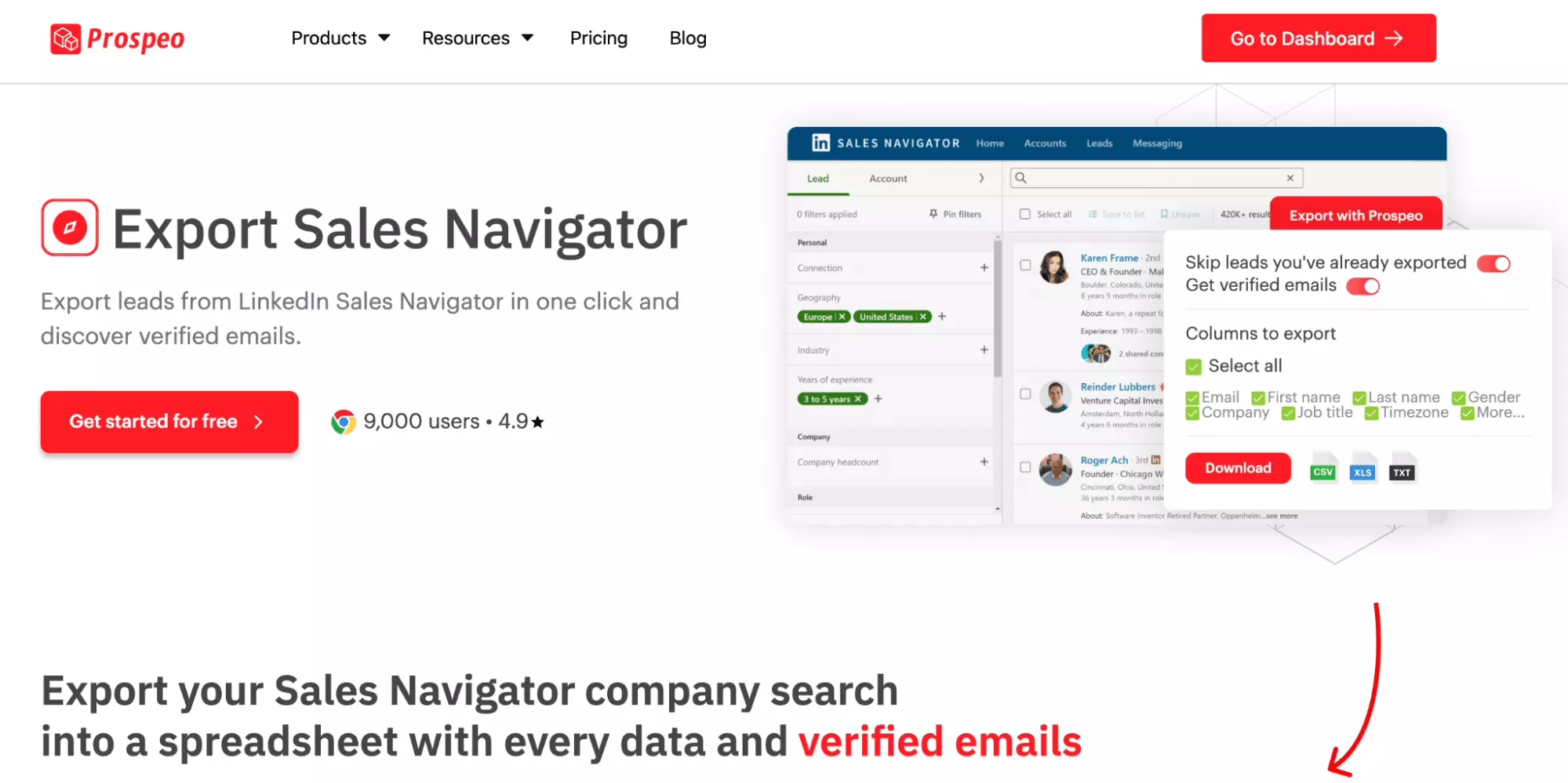 prospeo export sales navigator product page - image4.png