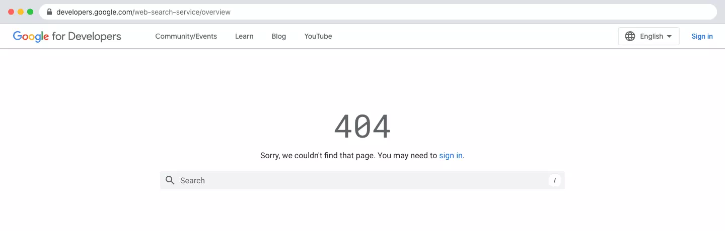 Web Search Service API docs returning 404