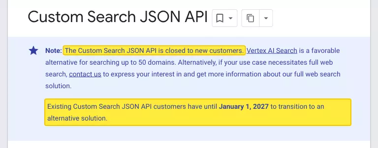 Custom Search JSON API closed to new customers