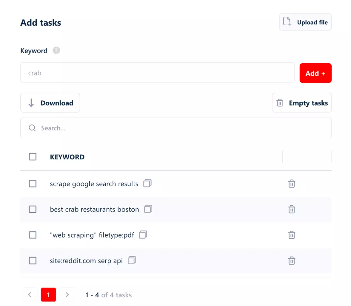 Keywords added as tasks