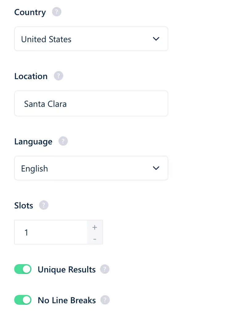 Country, Location and Language settings