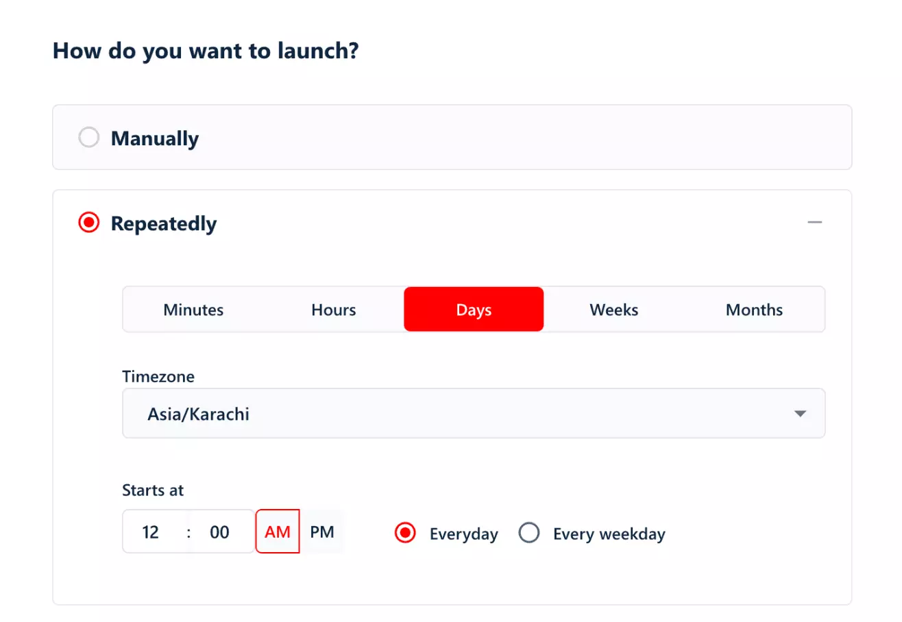 Repeatedly launch schedule