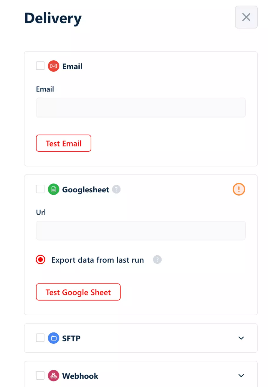 Google Sheets delivery settings