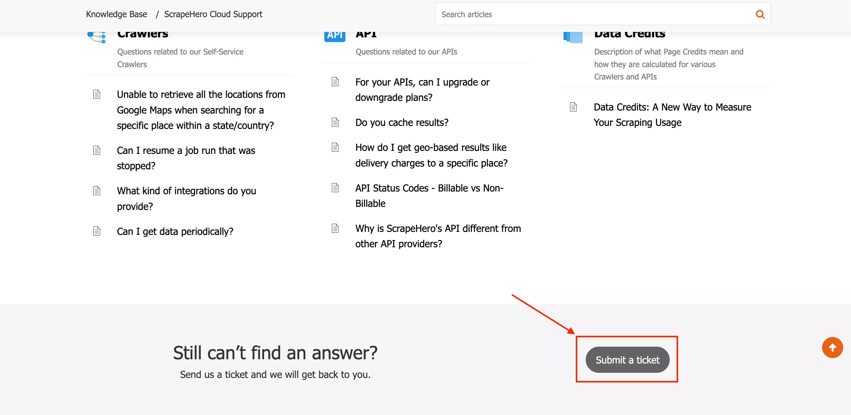 ScrapeHero Cloud support ticket submission form