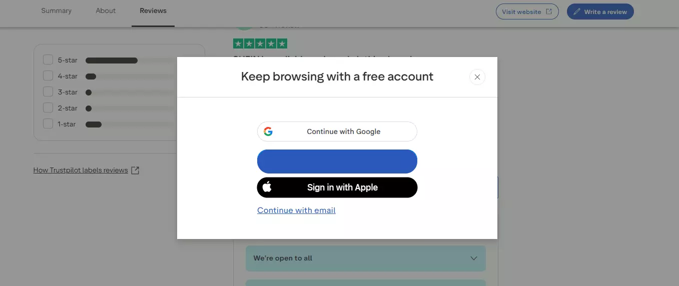 Trustpilot pagination redirects to signup