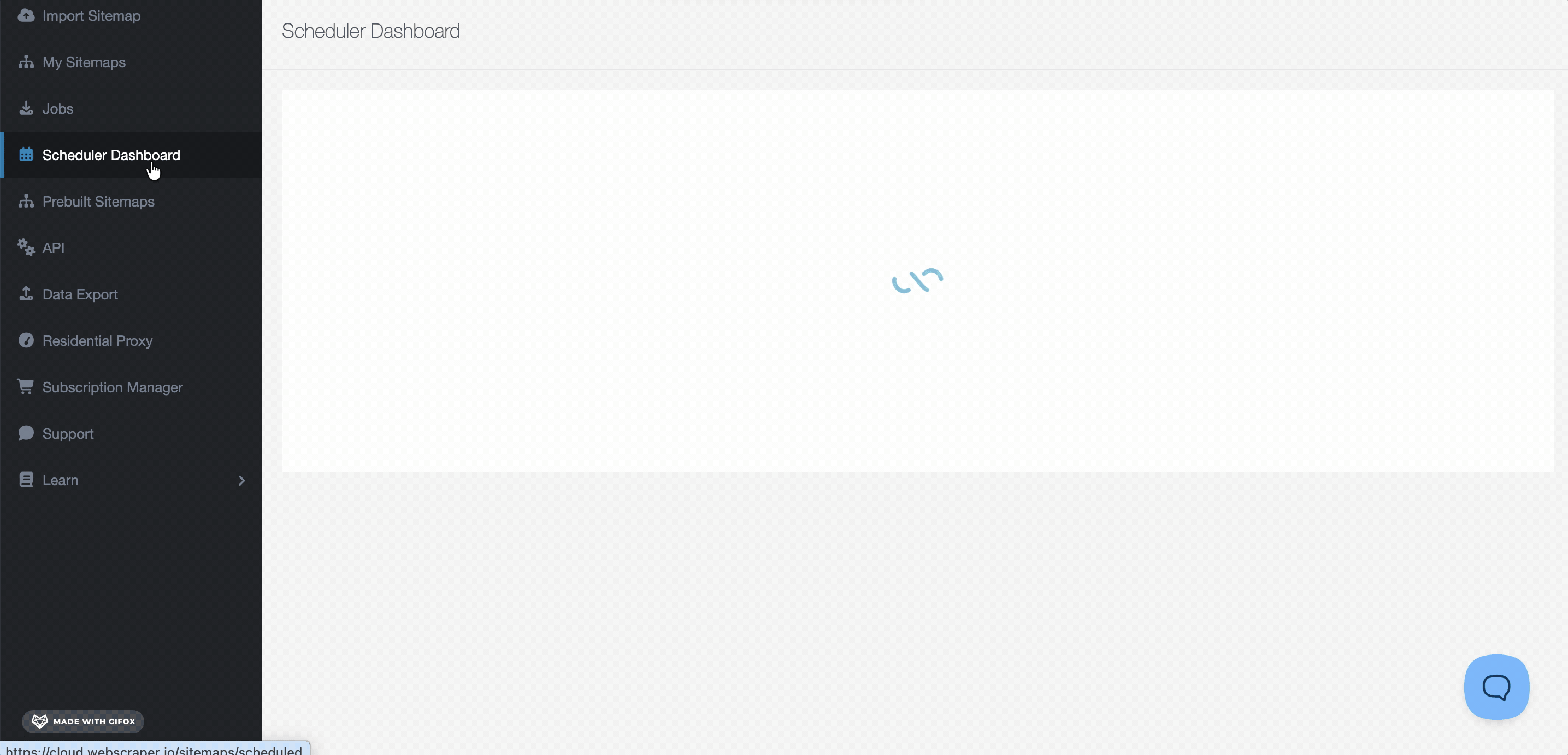 GIF showing WebScraper.io scheduling tab and recurring scrape setup options