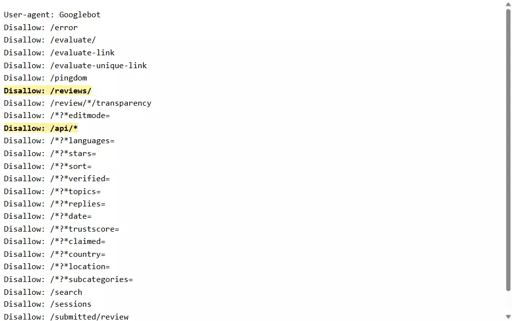 Trustpilot robots txt disallow rules