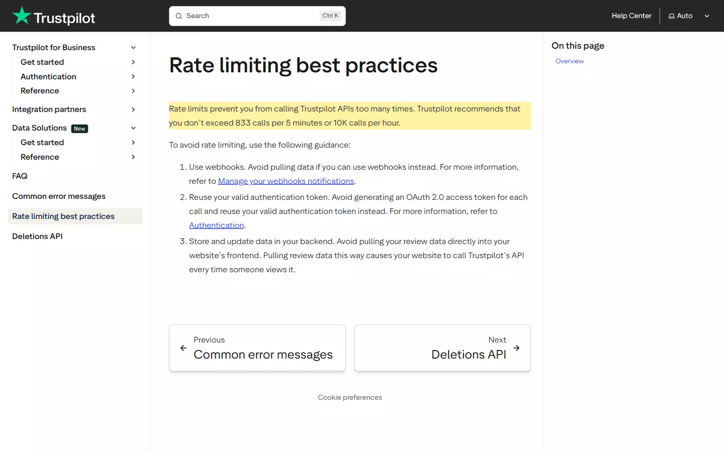 Trustpilot API rate limits