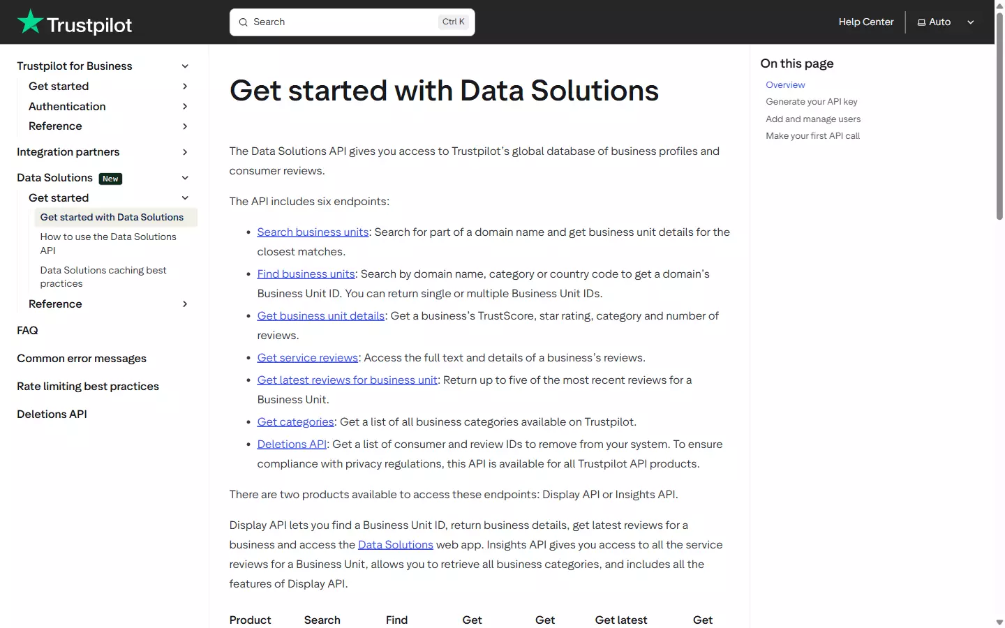 Trustpilot Data Solutions endpoints