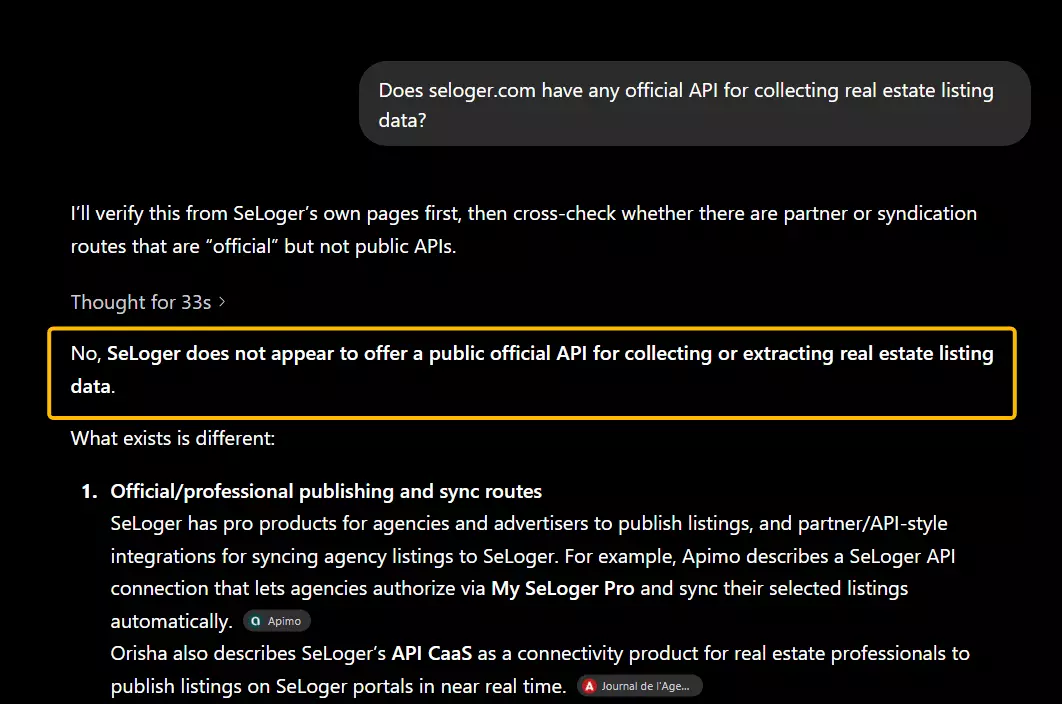 Pourquoi ne pas simplement utiliser l'API officielle de SeLoger ?