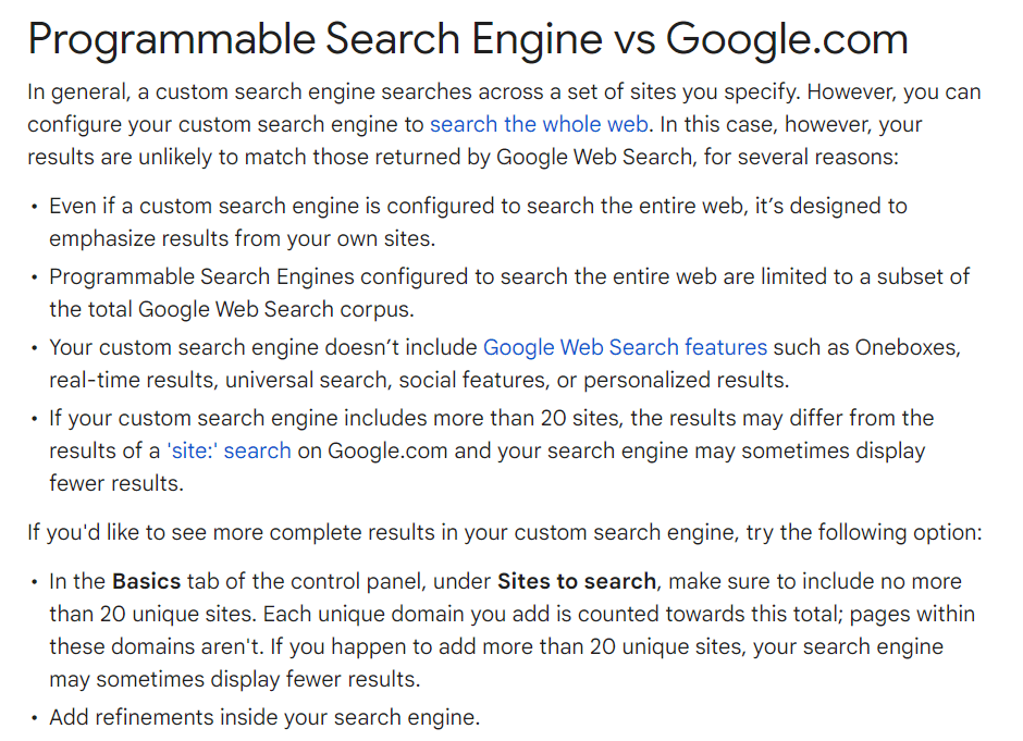 Google Custom Search API is useless