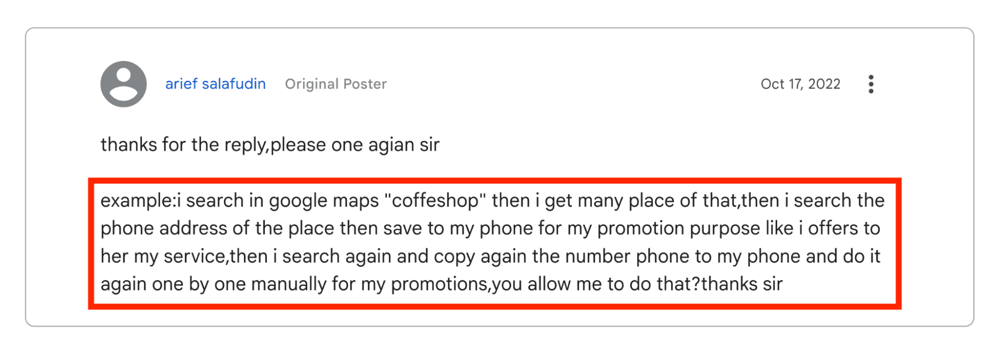 google discussion about using google maps for lead generation.png