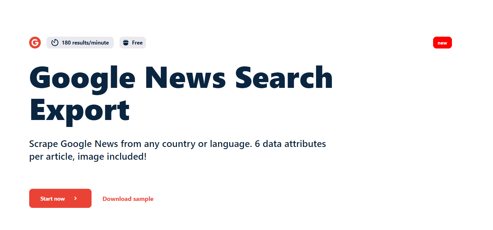 Page de produit Google News Search Export