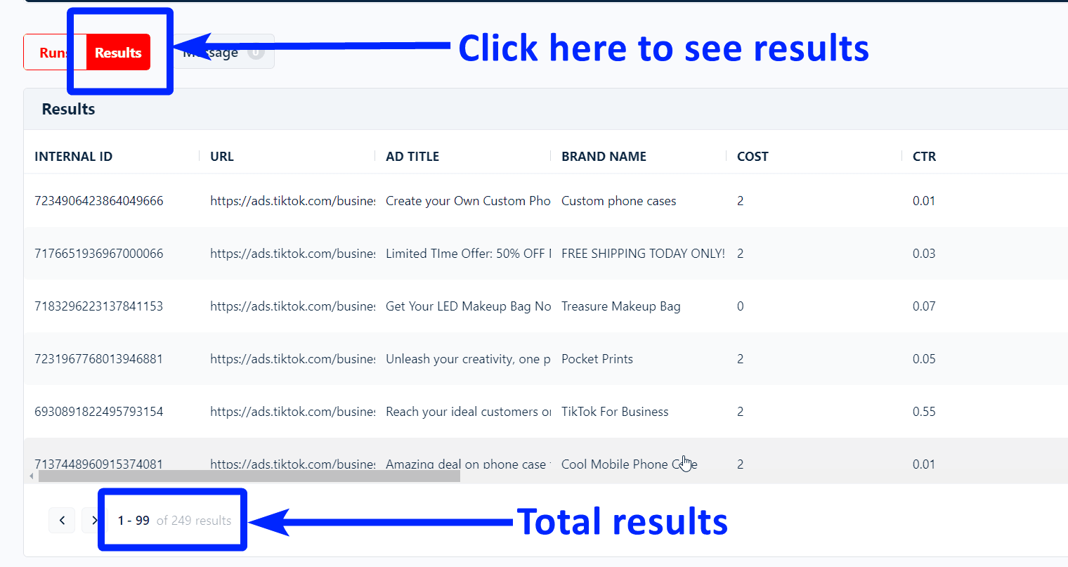 how to check tiktok top ads scraper results