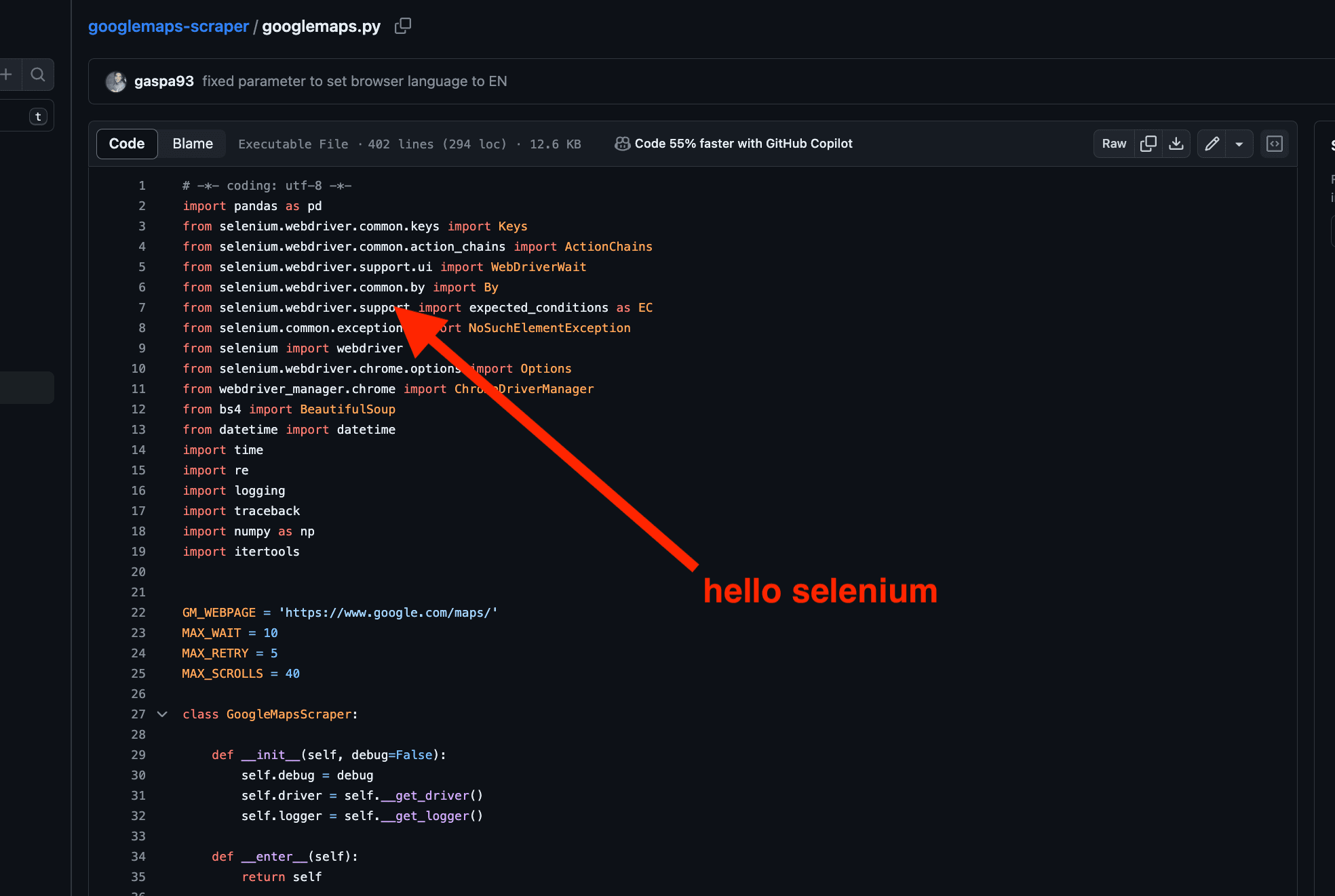 selenium being used in python code to scrape google maps.png
