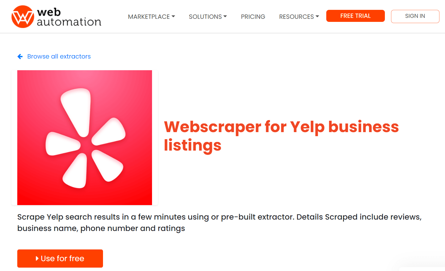 Webautomation.io Yelp scraper